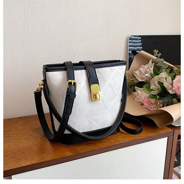 PC Bucket Crossbody Bag with Lock Closure and Spliced Design - Image 3