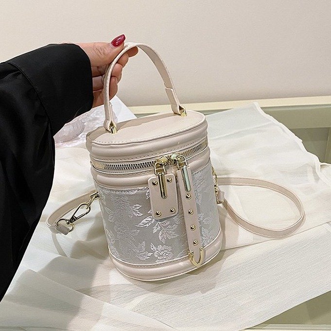 PU Bucket Crossbody Bag with Zipper and Patchwork Design - Image 3