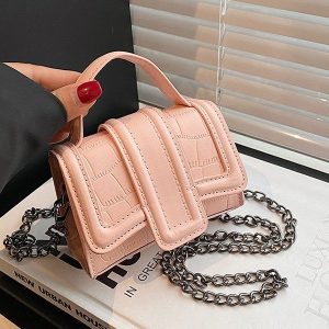 PU Flap Shoulder Bag with Stitching Detail Mini Square Bag One Size - White,Silver,Black,Pink,Light Green - One Size