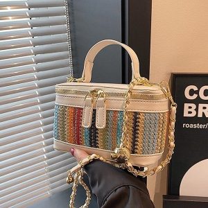Fabric Single Shoulder Bag with Zipper and Stitching Detail