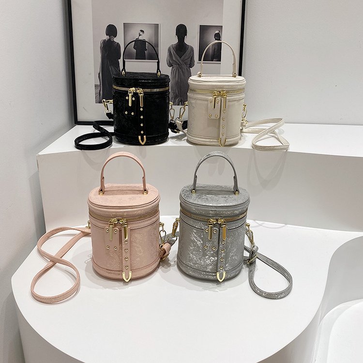 PU Bucket Bag with Zipper and Stitching - One Size