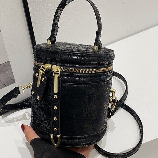 PU Bucket Bag with Zipper and Stitching - One Size - Image 3