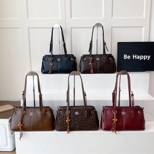 Leopard Print PU Underarm Bag with Zipper and Patchwork Detail