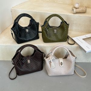 Women's One Shoulder Crossbody Handbag with Lock Closure - Summer 2026 - White,Black,Green,Coffee - One Size