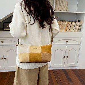 PU Small Square Bag with Zipper and Color Block Design - Single Shoulder Crossbody Handbag